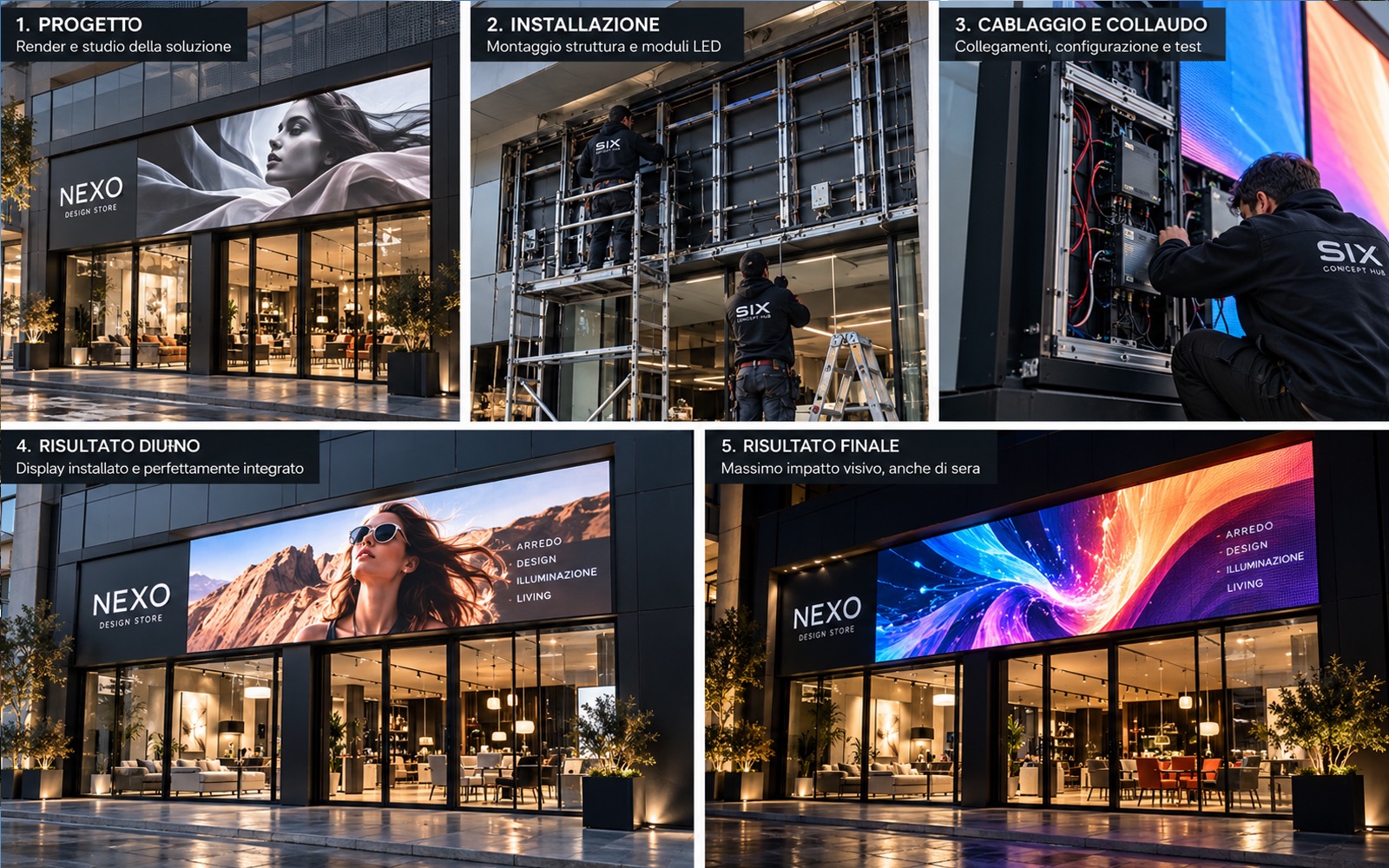 Studio illustrativo LEDwall LEDwall NEXO — facciata commerciale